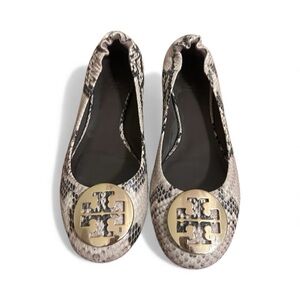 Tory Burch Reva Python Print Ballerina  Leather Snakeskin Flats Size US 6.5